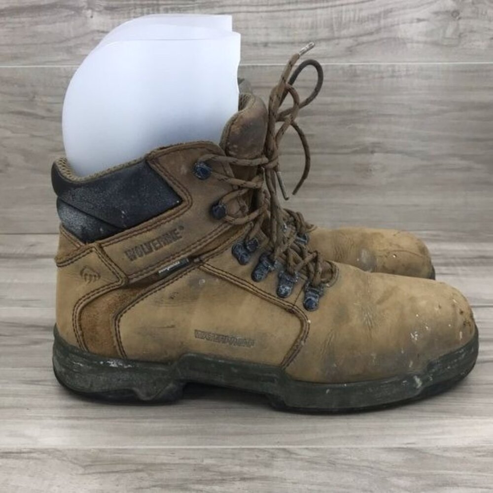 Wolverine Work Boots Mens 11 Durashocks Tan Leather Waterproof Lace Up